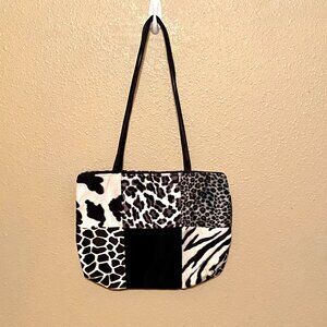 VINTAGE 90's Animal print faux fur tote shoulder bag purse